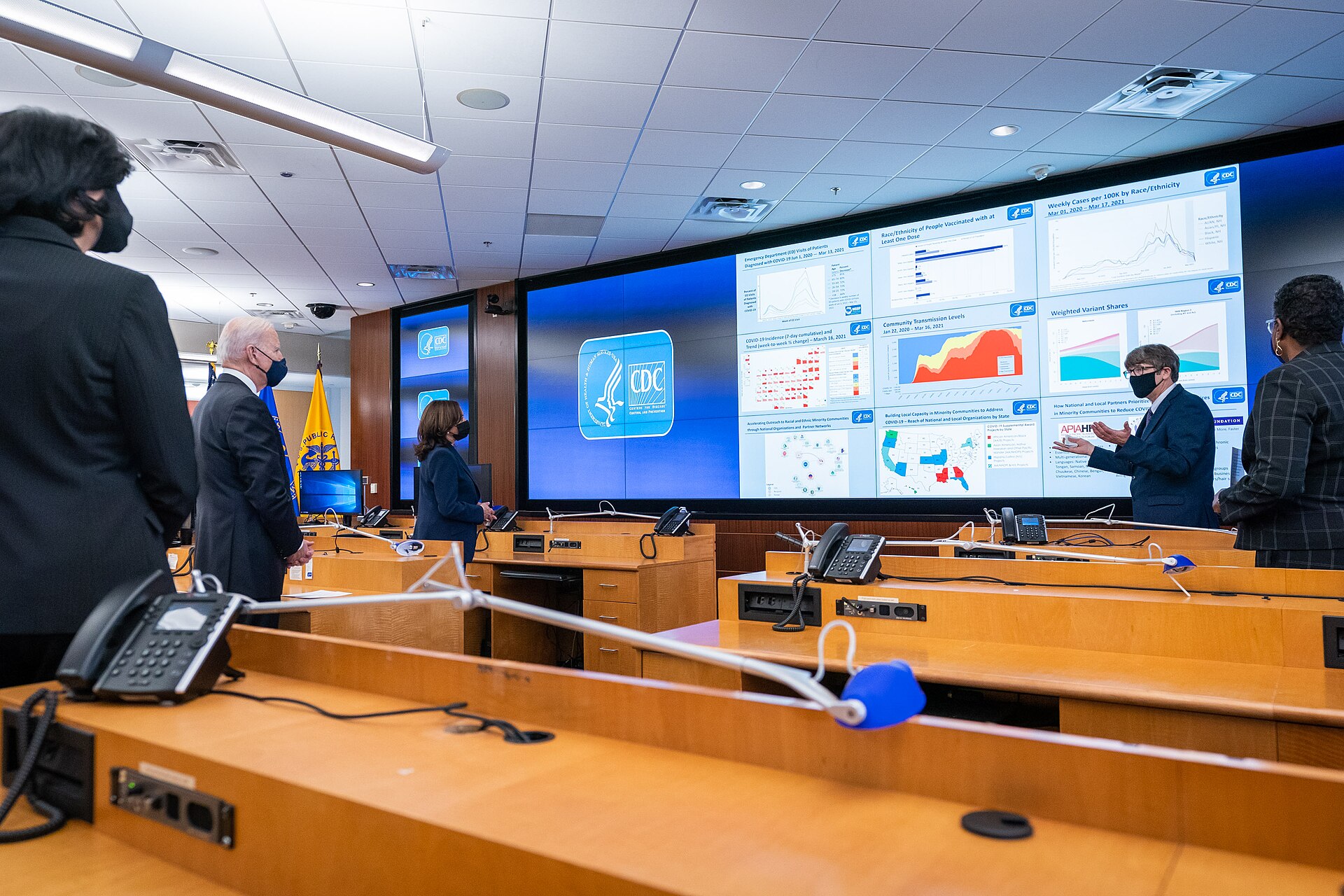 President Joe Biden and Vice President Kamala Harris, joined by Director of the Centers for Disease Control (CDC) Dr. Rochelle Walensky, receive a…
